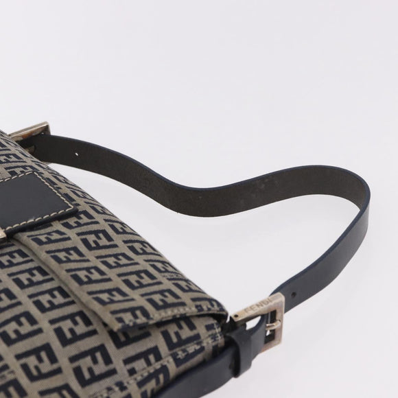 FENDI Zucchino Canvas Mamma Baguette Shoulder Bag Navy Silver Auth 185146SAV