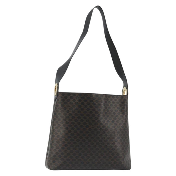 CELINE Macadam Canvas Shoulder Bag PVC Leather Black Gold Auth 185149A