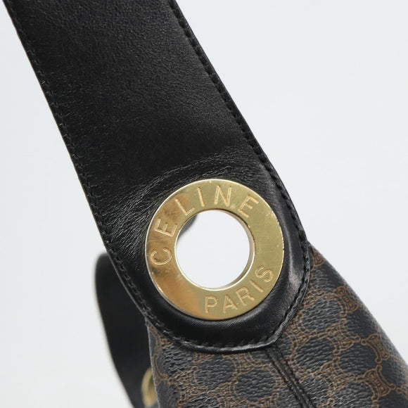 CELINE Macadam Canvas Shoulder Bag PVC Leather Black Gold Auth 185149A