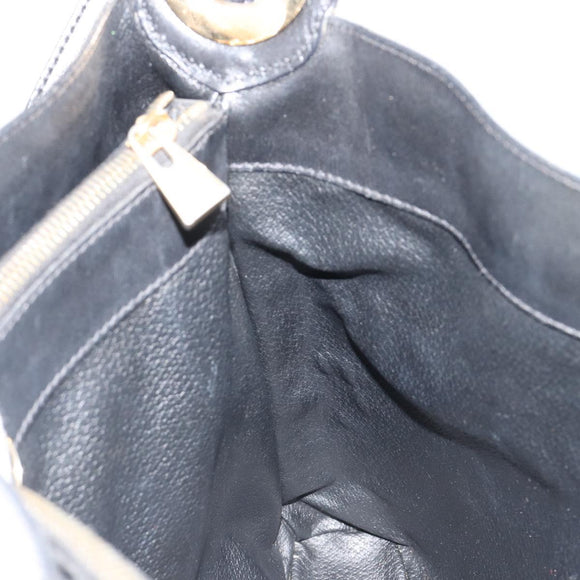 CELINE Macadam Canvas Shoulder Bag PVC Leather Black Gold Auth 185149A