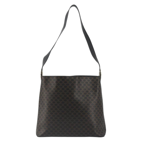 CELINE Macadam Canvas Shoulder Bag PVC Leather Black Gold Auth 185149A