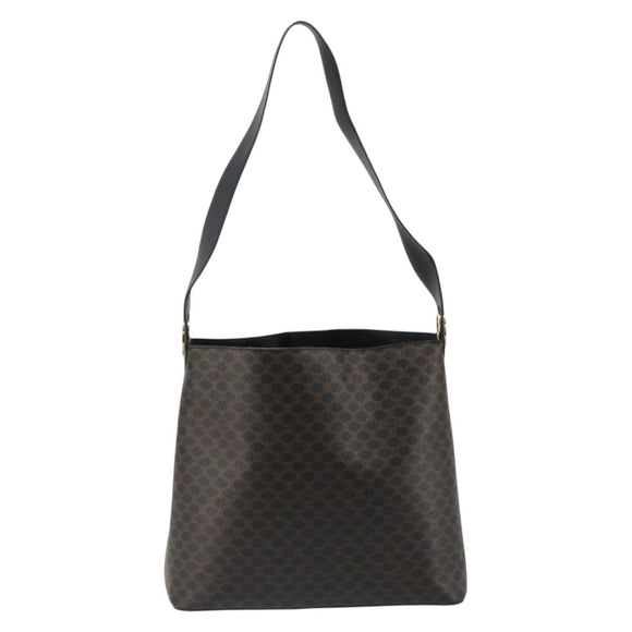 CELINE Macadam Canvas Shoulder Bag PVC Leather Black Gold Auth 185149A
