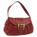 CELINE Shoulder Bag Leather Red Gold Auth 185150-1
