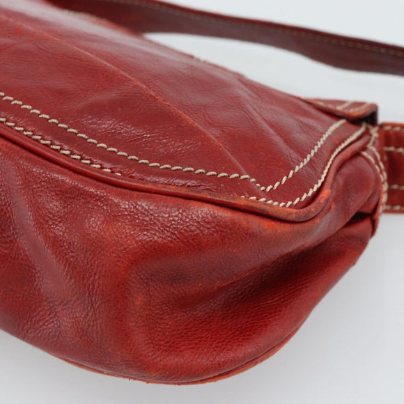 CELINE Shoulder Bag Leather Red Gold Auth 185150