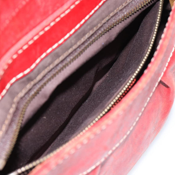 CELINE Shoulder Bag Leather Red Gold Auth 185150