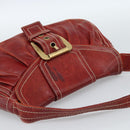 CELINE Shoulder Bag Leather Red Gold Auth 185150-6