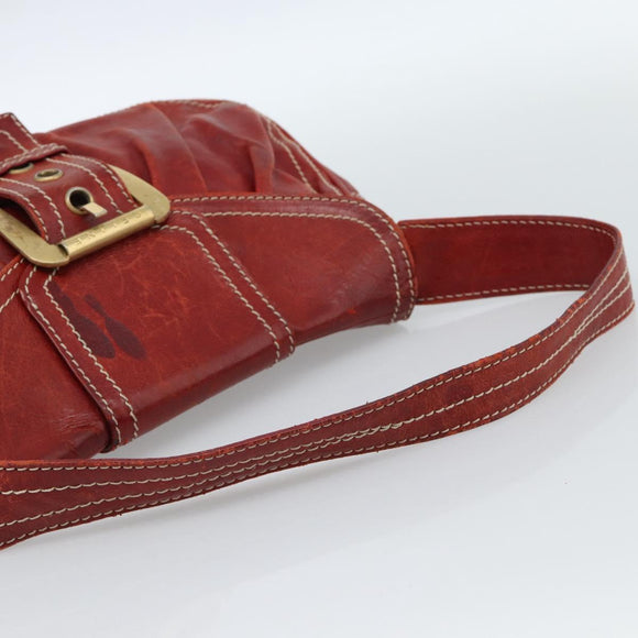 CELINE Shoulder Bag Leather Red Gold Auth 185150