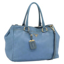 PRADA Tote Bag Leather 2way Blue Gold Auth 185152A-1
