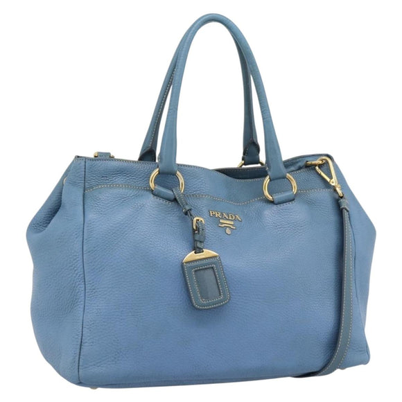PRADA Tote Bag Leather 2way Blue Gold Auth 185152A