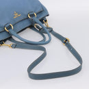 PRADA Handtas Leer 2way Blauw Goud Origineel 185152A-9