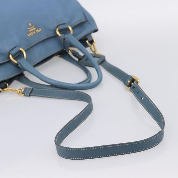 PRADA Handtas Leer 2way Blauw Goud Origineel 185152A