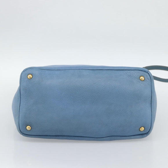 PRADA Tote Bag Leather 2way Blue Gold Auth 185152A