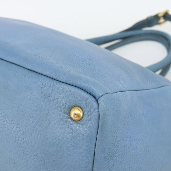 PRADA Tote Bag Leather 2way Blue Gold Auth 185152A