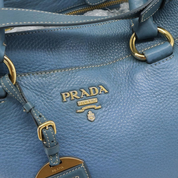 PRADA Tote Bag Leather 2way Blue Gold Auth 185152A