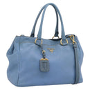PRADA Handtas Leer 2way Blauw Goud Origineel 185152A-1