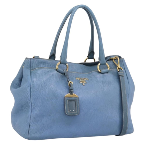 PRADA Handtas Leer 2way Blauw Goud Origineel 185152A