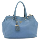 PRADA Tote Bag Leather 2way Blue Gold Auth 185152A-2
