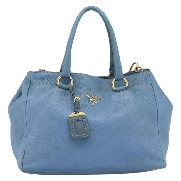 PRADA Tote Bag Leather 2way Blue Gold Auth 185152A