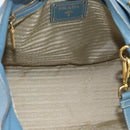 PRADA Tote Bag Leather 2way Blue Gold Auth 185152A-20