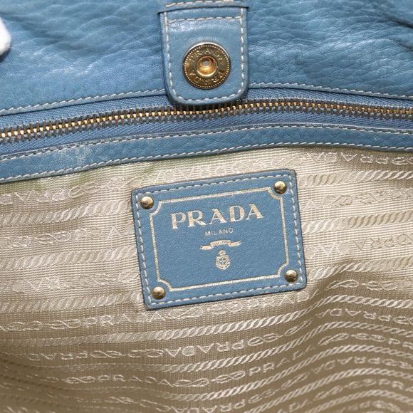 PRADA Handtas Leer 2way Blauw Goud Origineel 185152A