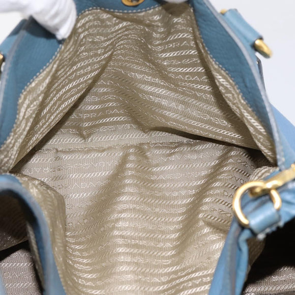 PRADA Handtas Leer 2way Blauw Goud Origineel 185152A