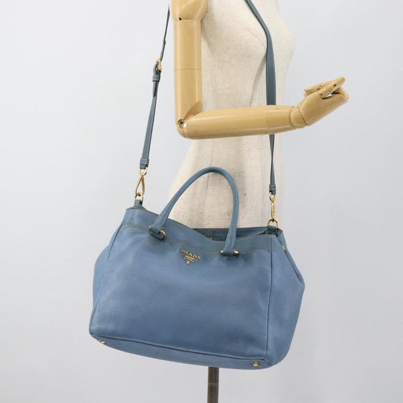 PRADA Tote Bag Leather 2way Blue Gold Auth 185152A