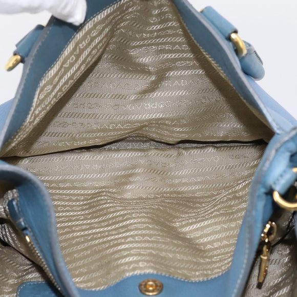 PRADA Handtas Leer 2way Blauw Goud Origineel 185152A