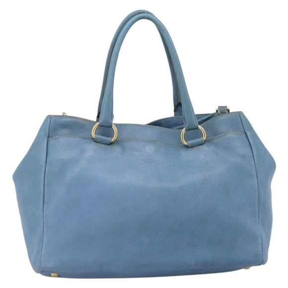 PRADA Tote Bag Leather 2way Blue Gold Auth 185152A