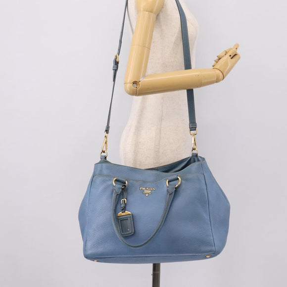 PRADA Handtas Leer 2way Blauw Goud Origineel 185152A