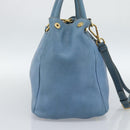 PRADA Tote Bag Leather 2way Blue Gold Auth 185152A-4