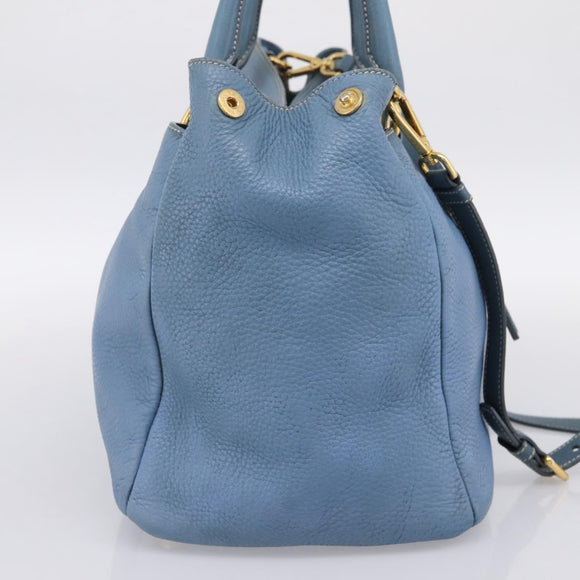 PRADA Handtas Leer 2way Blauw Goud Origineel 185152A