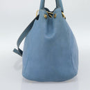 PRADA Tote Bag Leather 2way Blue Gold Auth 185152A-5