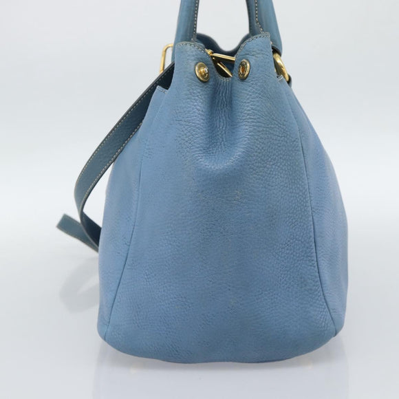 PRADA Tote Bag Leather 2way Blue Gold Auth 185152A