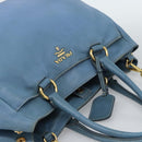 PRADA Tote Bag Leather 2way Blue Gold Auth 185152A-6