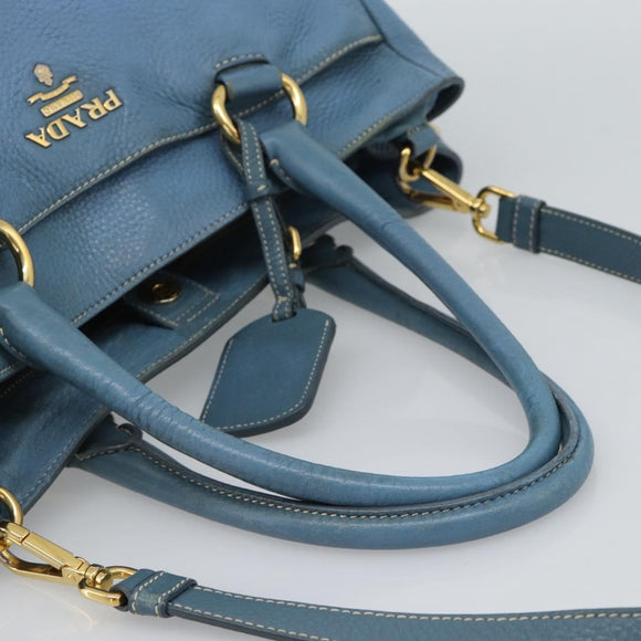 PRADA Tote Bag Leather 2way Blue Gold Auth 185152A