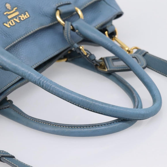 PRADA Handtas Leer 2way Blauw Goud Origineel 185152A