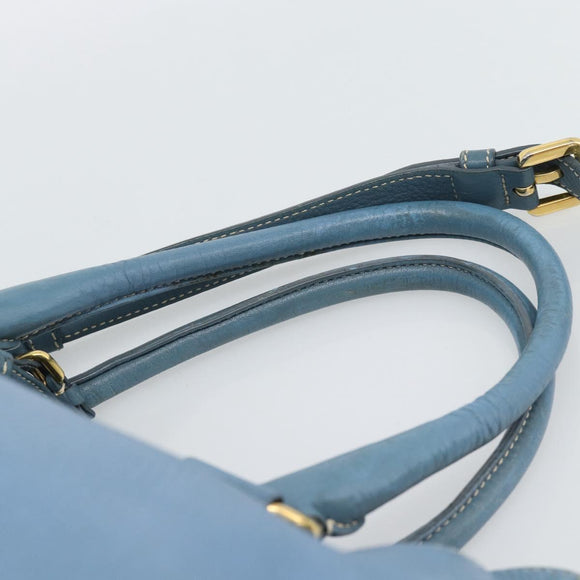 PRADA Tote Bag Leather 2way Blue Gold Auth 185152A
