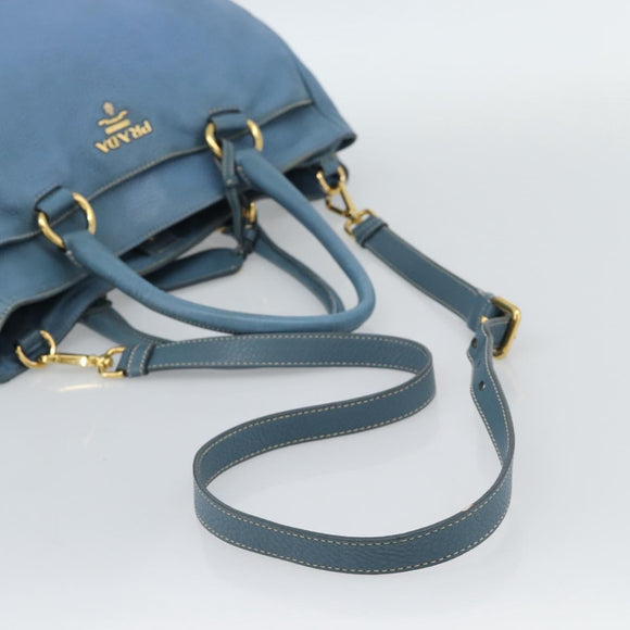 PRADA Tote Bag Leather 2way Blue Gold Auth 185152A