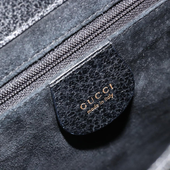 GUCCI Bamboo Hand Bag Leather Black Gold 001 1118 1886 Auth 185153
