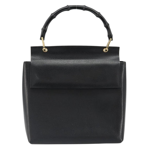 GUCCI Bamboo Hand Bag Leather Black Gold 001 1118 1886 Auth 185153