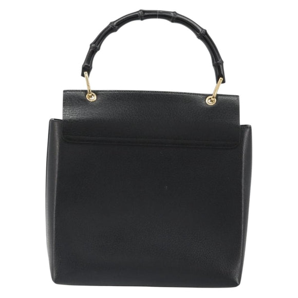 GUCCI Bamboo Hand Bag Leather Black Gold 001 1118 1886 Auth 185153