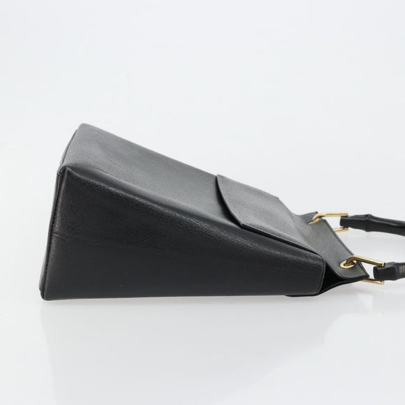 GUCCI Bamboo Hand Bag Leather Black Gold 001 1118 1886 Auth 185153