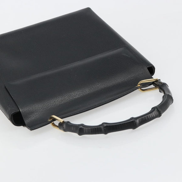 GUCCI Bamboo Hand Bag Leather Black Gold 001 1118 1886 Auth 185153