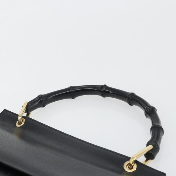 GUCCI Bamboo Hand Bag Leather Black Gold 001 1118 1886 Auth 185153