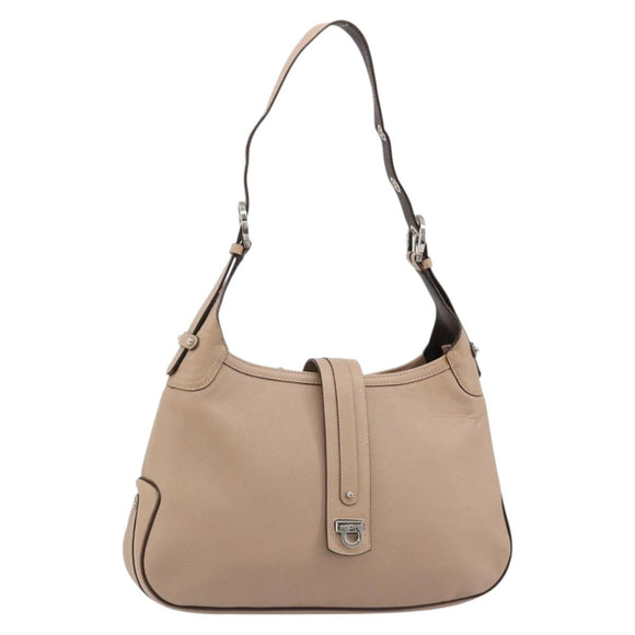 Salvatore Ferragamo Gancini Shoulder Bag Leather Pink Silver Auth 185154A