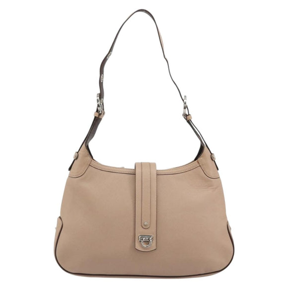 Salvatore Ferragamo Gancini Shoulder Bag Leather Pink Silver Auth 185154A