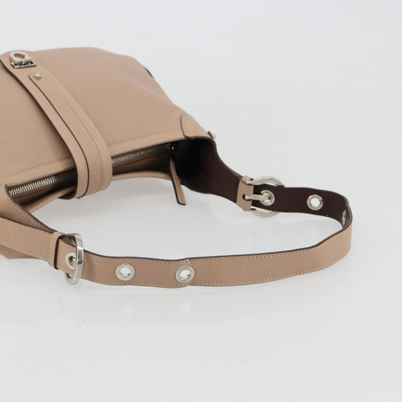 Salvatore Ferragamo Gancini Shoulder Bag Leather Pink Silver Auth 185154A