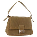 FENDI Mamma Baguette Shoulder Bag Corduroy Khaki Silver Auth 185158V-1