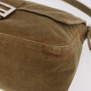 FENDI Mamma Baguette Shoulder Bag Corduroy Khaki Silver Auth 185158V-11