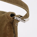 FENDI Mamma Baguette Shoulder Bag Corduroy Khaki Silver Auth 185158V-14